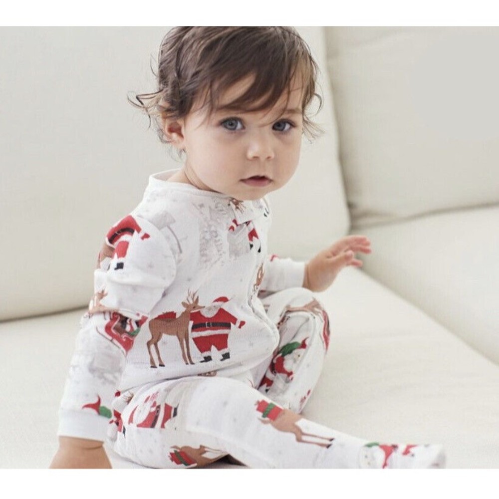 Pottery Barn Kids Heritage Black Santa Tight Fit Pajamas Sleeper 6-9 months Zip